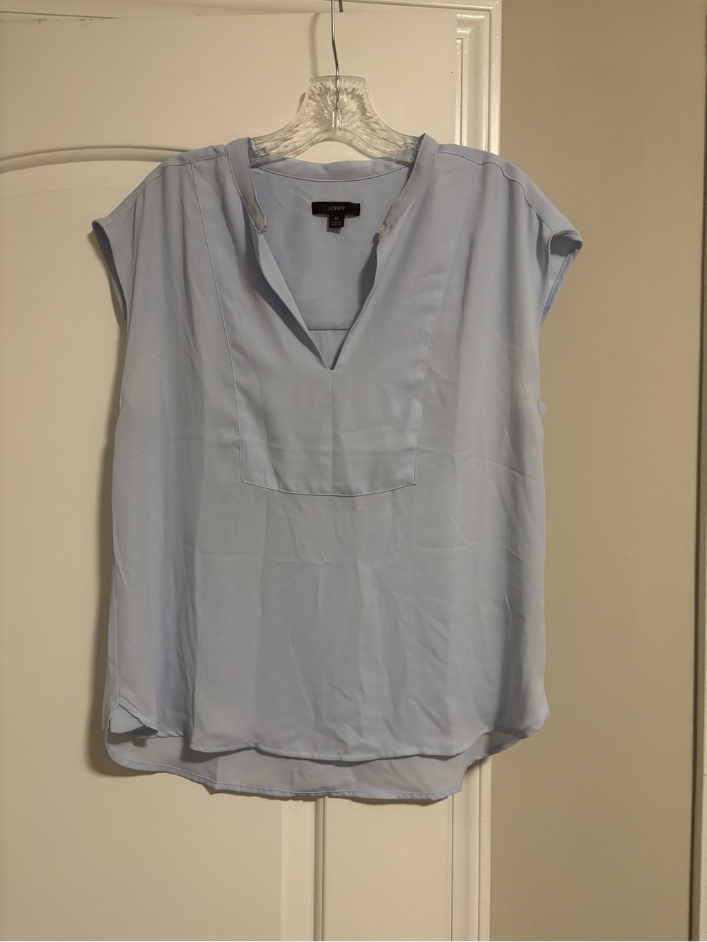 J.CREW, Light Blue Cap Sleeve V-Neck Blouse, Size Medium